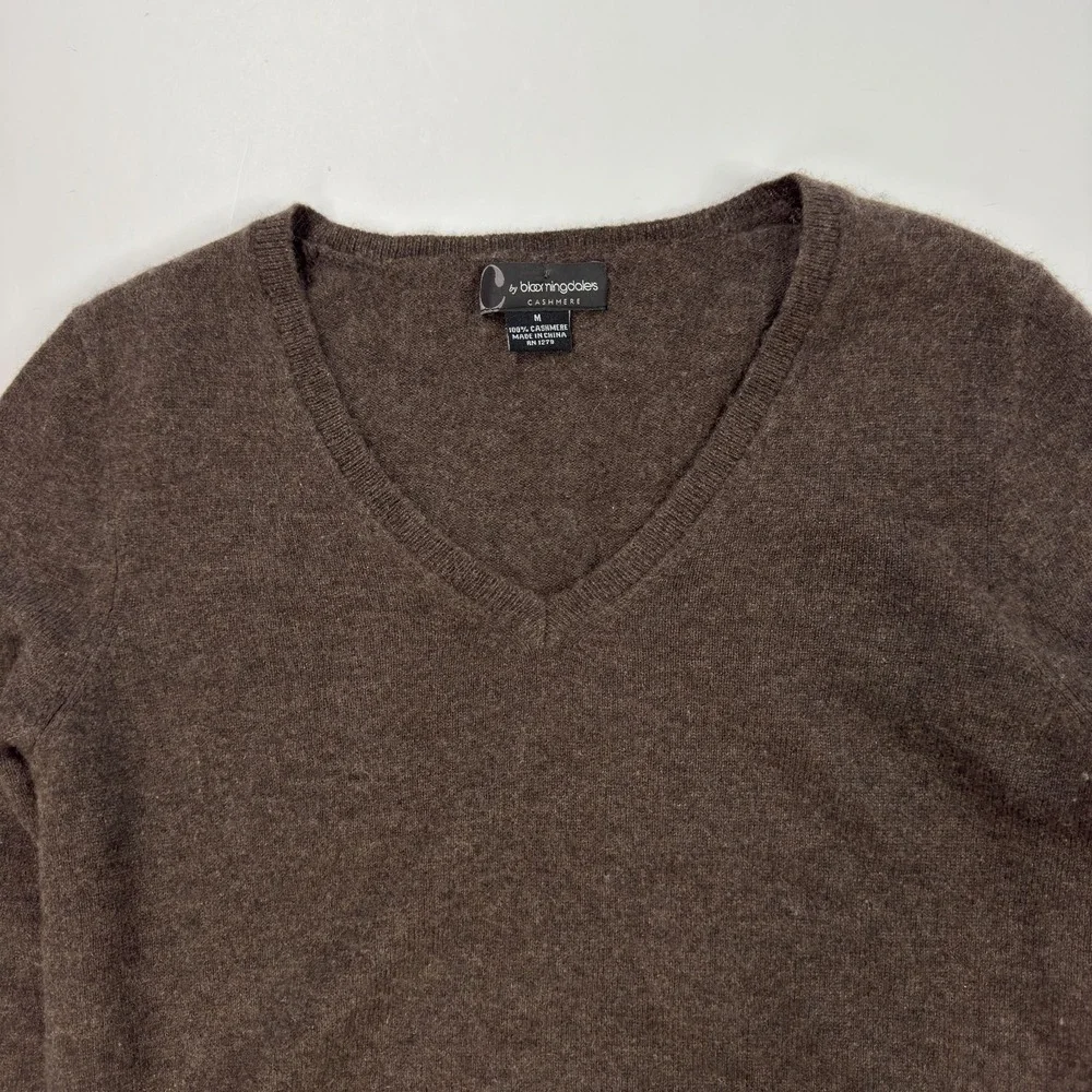 C by Bloomingdale's Cashmere Sweater Womens Size M V-Neck Pullover Brown - Picture 4 of 7